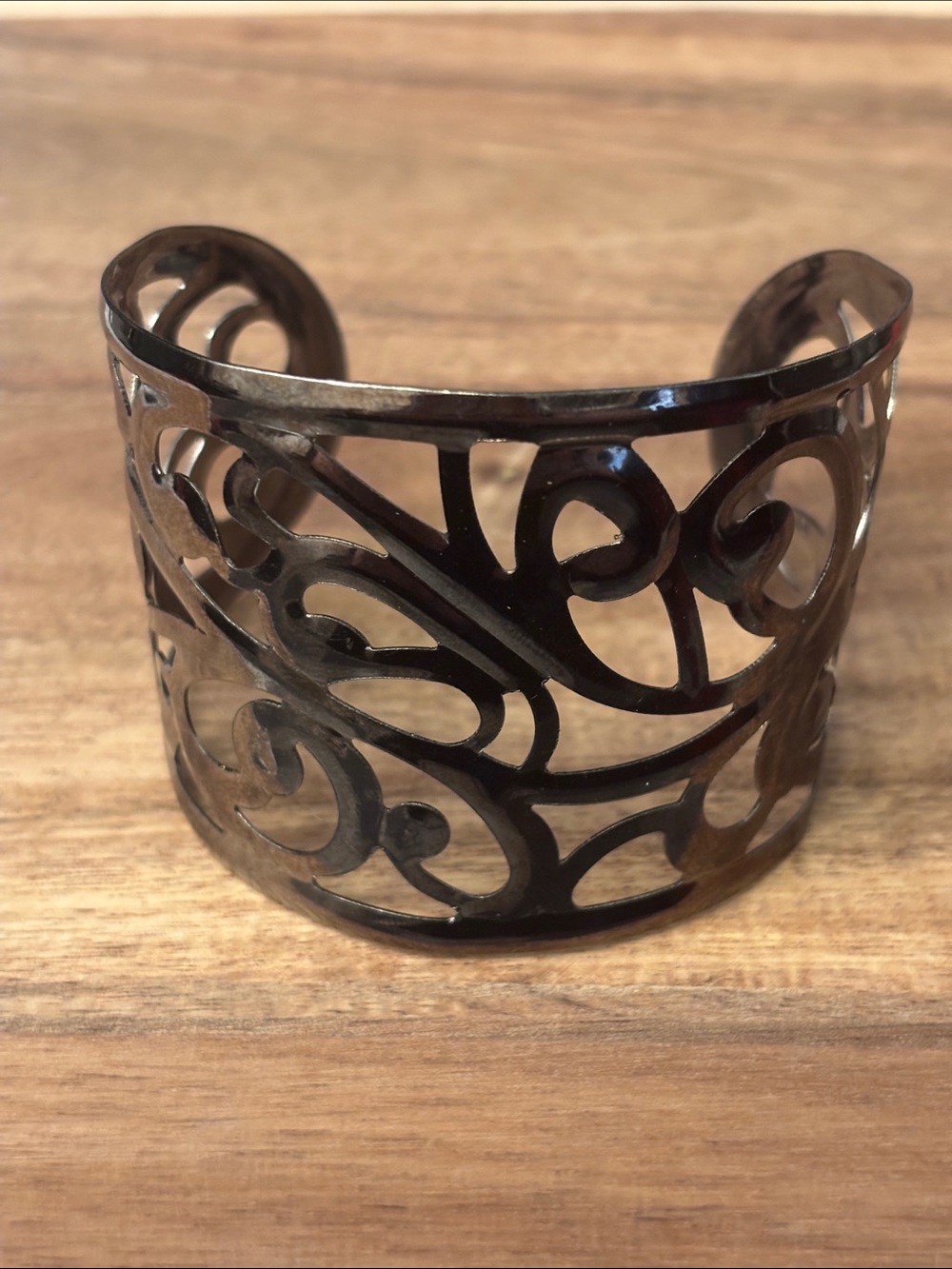 Open Work Filigree Cuff Bracelet in Black
